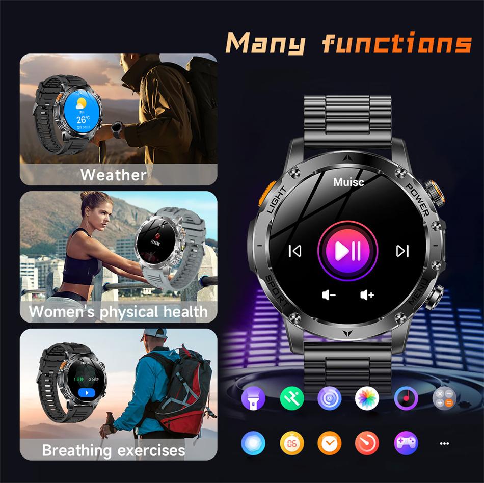 2026 Smartwatch T-REX3 1000mAh Großer Akku HD Bluetooth Anruf 1,7 Zoll Großer Bildschirm LED Taschenlampe Sport Wasserdicht Smartwatch Herren
