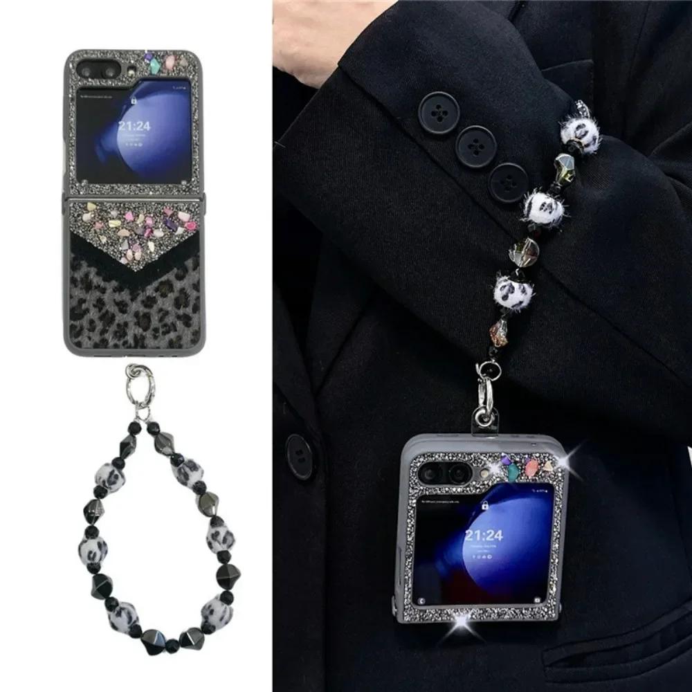 

Чехол с леопардовым принтом с блестками и ремешком на запястье для Samsung Galaxy Z Flip 6 5 4 3. Роскошный блестящий сверкающий браслет. Противоударный чехол. For Samsung Galaxy Z Flip4