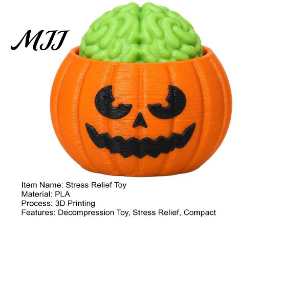 Creative Holiday Gift Halloween Pumpkin Stress Relief Toy, 3D Printed Sensory Fidget Realistic Interesting Brain Shape Toy Soft Rebound Squeeze