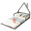 90*200cm Children's Bed, Low Bed, House Shape, Solid Pine, Simple Design, Gray