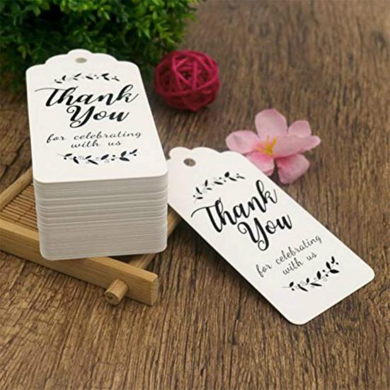 Decorative Tags for Wedding Stationery 100Pcs Paper Thank You with String, Rectangular Gift Tags, Pre-Punched Vintage Style Labels Packaging