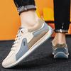 Men's Fashion Color Block Sneakers Casual Low-Top Lace-Up Shoes with Shock Absorption White/Brown/Orange Stripe Design, Ideal for All Seasons