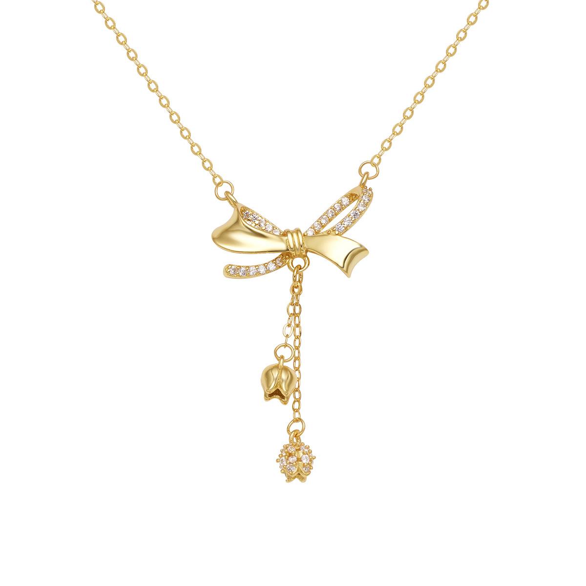 

Ожерелье из серебра 925 пробы с цирконом в виде банта с бахромой, женское нишевое легкое роскошное ожерелье-цепочка на ключицу, ювелирные изделия Meilong 925 Silver