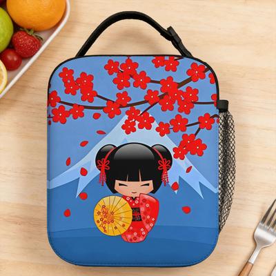 Kokeshi Doll Red Plum Blossom Fuji Mountain Lunch Bag For Girl Boy  Outdoor Picnic Designer Lunch Box Cute Thermal Lunch Bags
