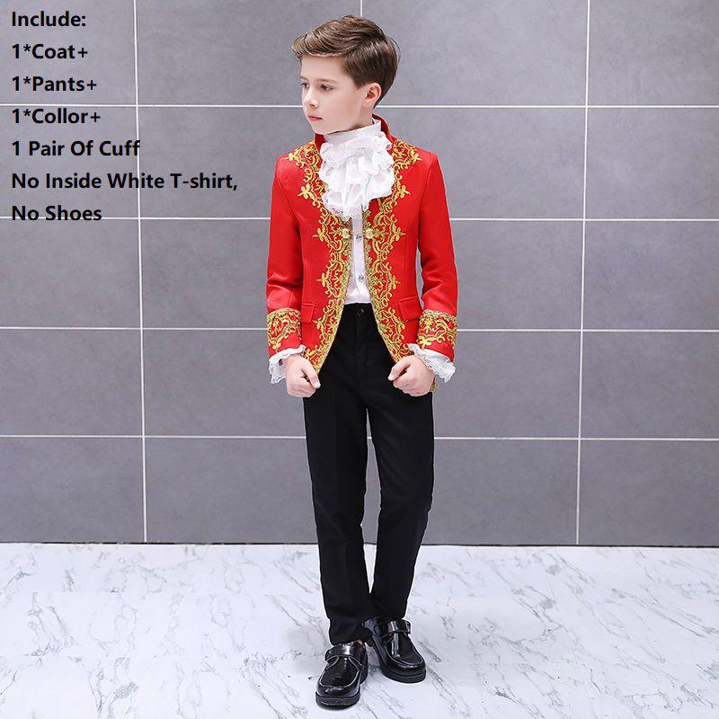 

Принц Ребенок Роялти Костюм на Хэллоуин Мальчик Золотой Цветок Косплей Королевская Одежда 130cm красный