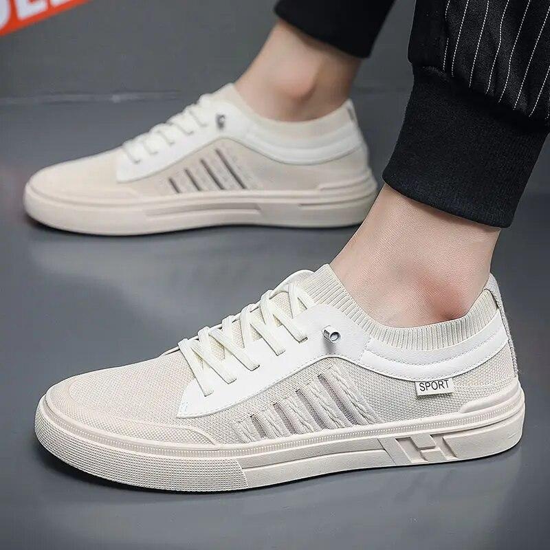 Men's Breathable Sneakers Summer Casual Loafers Lightweight Round Head Solid Colour Non-slip Flats Shoes