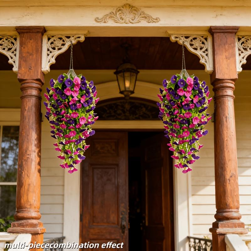 4 Bundles  Artificial Morning Glory Flowers Outdoor Fake Wildflowers For Garden Porch Home Hanging Decor Spring Summer