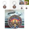 Paris Dusk Scene Keychain With Glass Alloy Pendant For Gift And Decor