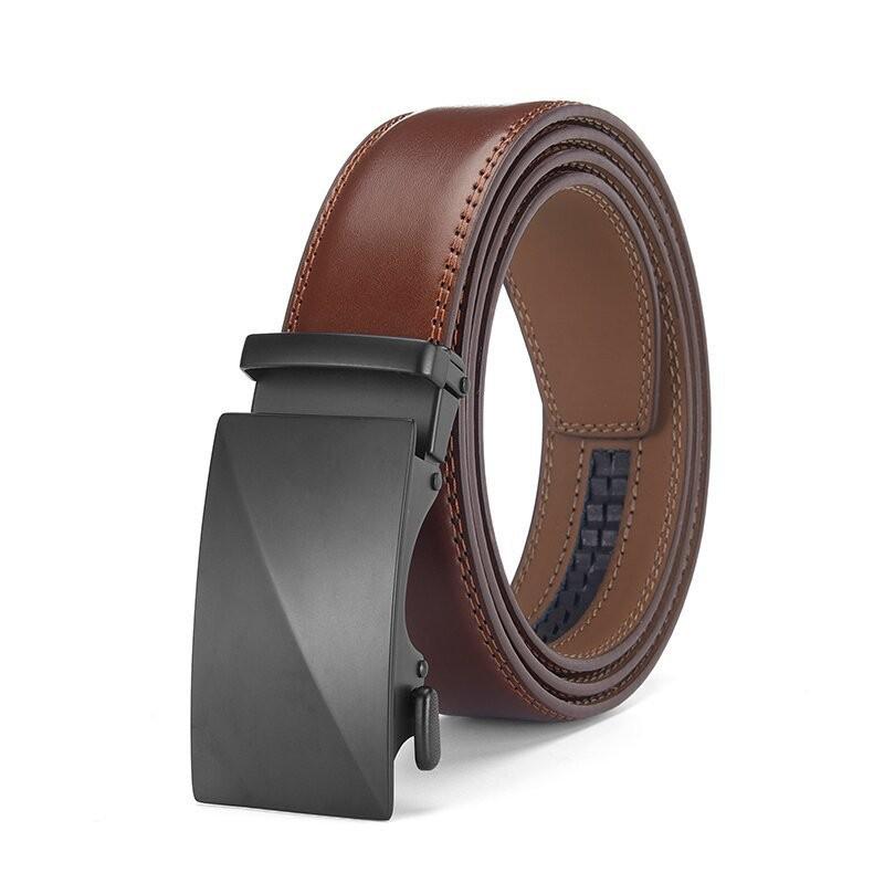 Men's Two-Layer Cowhide Leather Belt with Automatic Buckle - Versatile Business Style