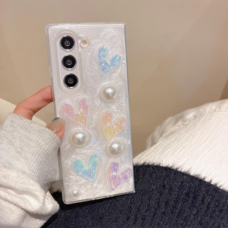 For Samsung Zflip6 Phone Case Bow Pearl Flip Folding Screen Ins Style Women's New Fold5 Rhinestone