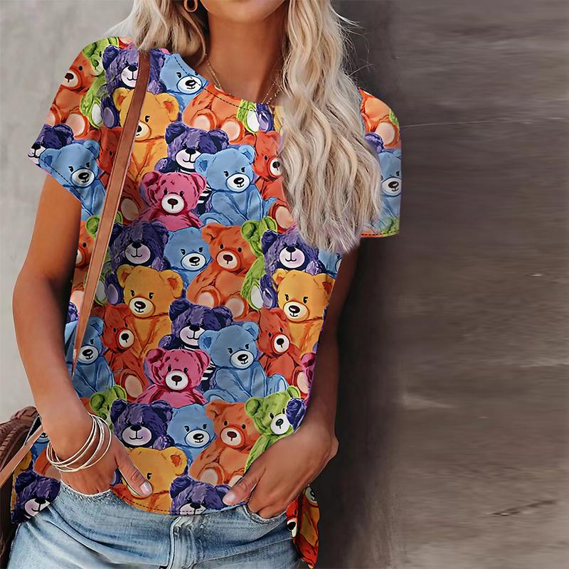 Women Summer T Shirt Small Tadpole Print Short Sleeve Tees Casual Printed Tops