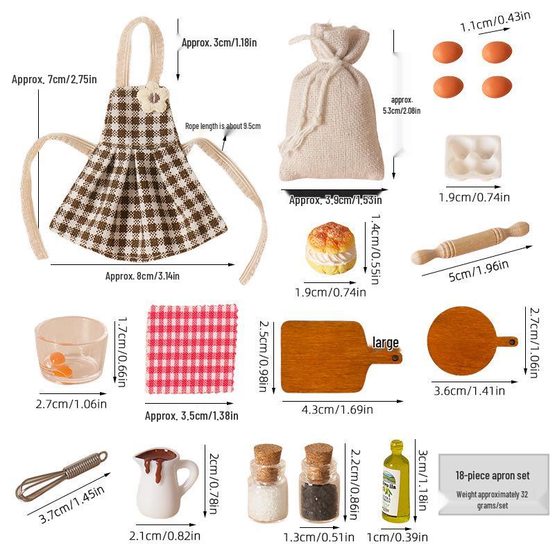 Elf Doll Kitchen Baking Set: Dollhouse BJD Apron, Miniature Food, and Scene Props.