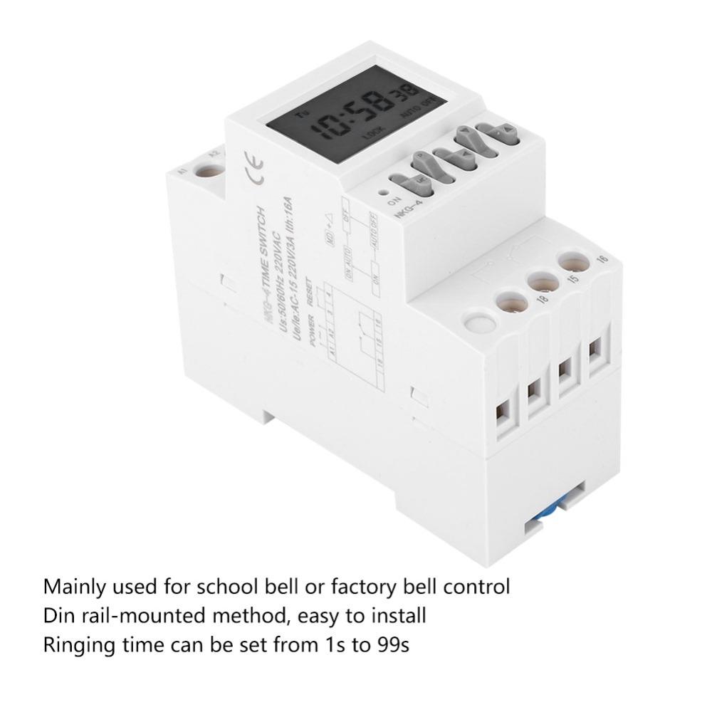 NKG-4 Programmable Timer Switch Din Rail AC220V 3A Microcomputer Timer Intelligent Automatic School Bell Controller School Bell