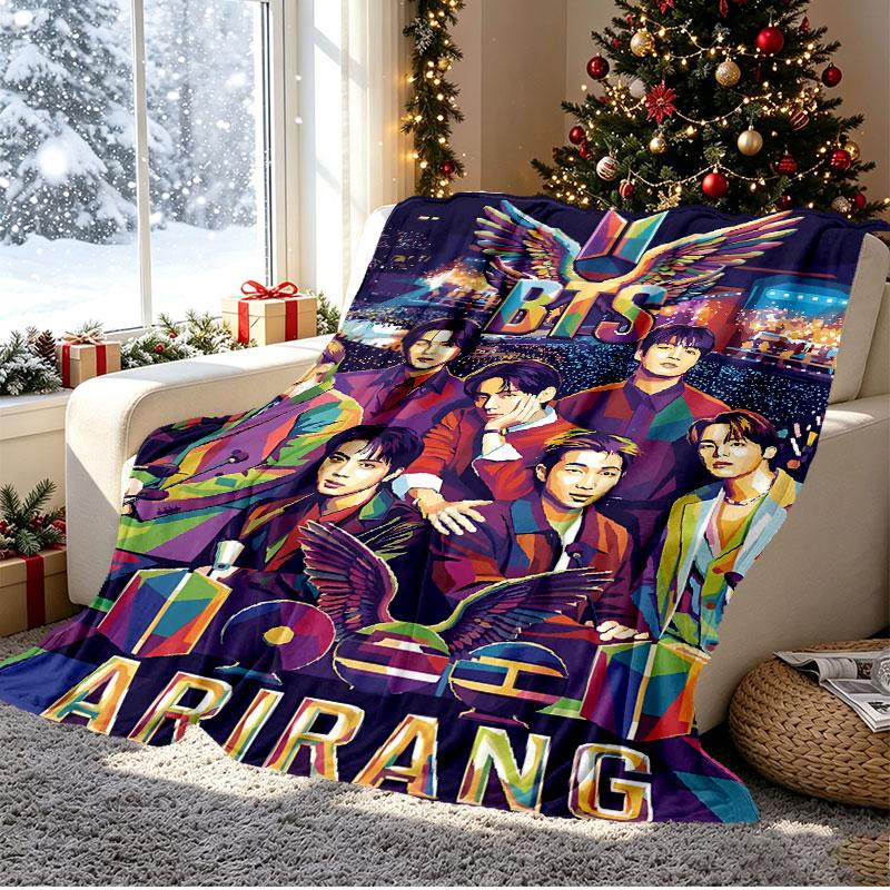 BTS Pattern Blanket for Home Decoration, Bed, Sofa, Car Travel, Camping, Suitable for All Seasons, Birthday Christmas Gift