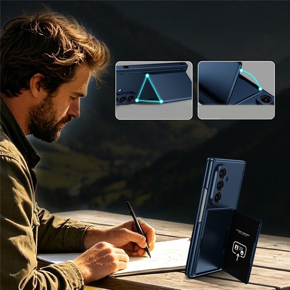 Samsung Galaxy Z Fold 8 Ultra Hülle, Kartenhalter, mit Glas für äußeren Bildschirm, Blau