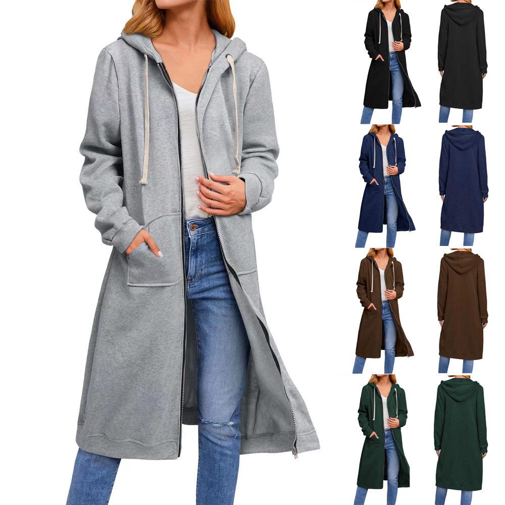 2025 Damen Große Größen Herbst/Winter Lockerer Reißverschluss Langer Strickjackenmantel