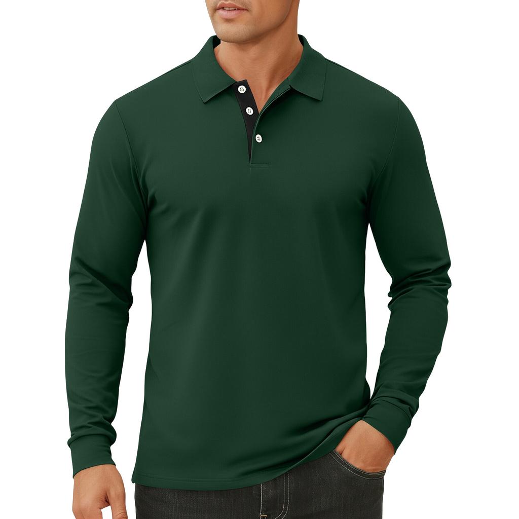 Men's Color Button Lapel Long Sleeve Top Men's Casual Fashion Long Sleeve Top