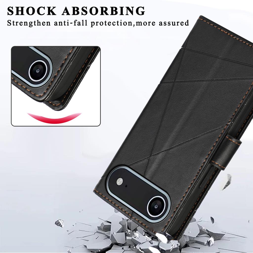 For iPhone Air Phone Case Line Imprint Leather Wallet Cover with Wrist Strap