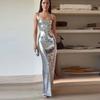 Cross-Border European and American Fashion Hot-Selling Style: Spaghetti Strap Backless Sequin Long Dress