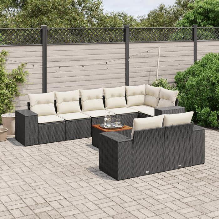 VidaXL Salon de Jardin avec Coussins 9 pcs, Canapés de Terrasse, Ensemble de Meubles de Patio, Mobilier d'Extérieur, Noir 3225531