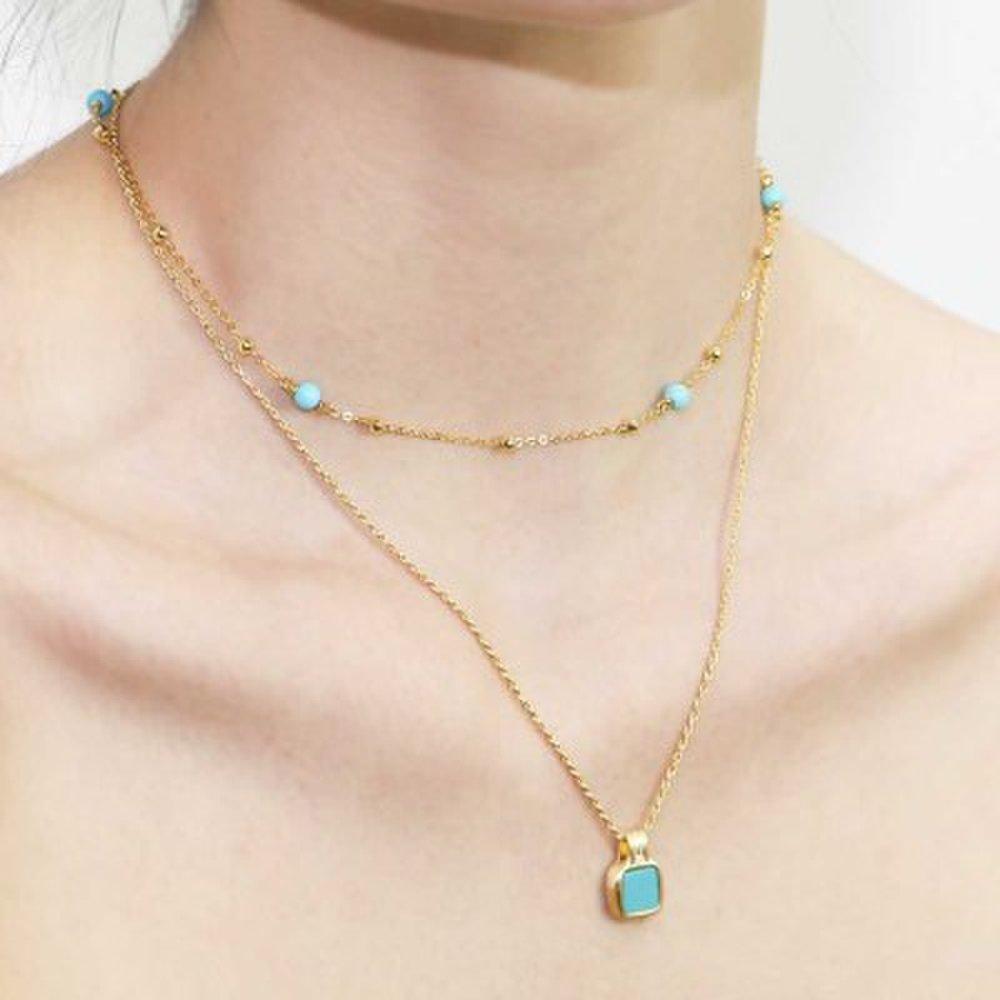 

925 Silver + 18K Gold Turquoise Satin Rope Chain Necklace