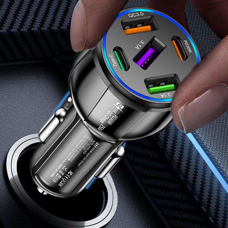 Multi Port Car Charger Phone Car Charger 75W Car Adapter Multi-functional Car Charger Adapter USB Car Charger For Outdoor Travel