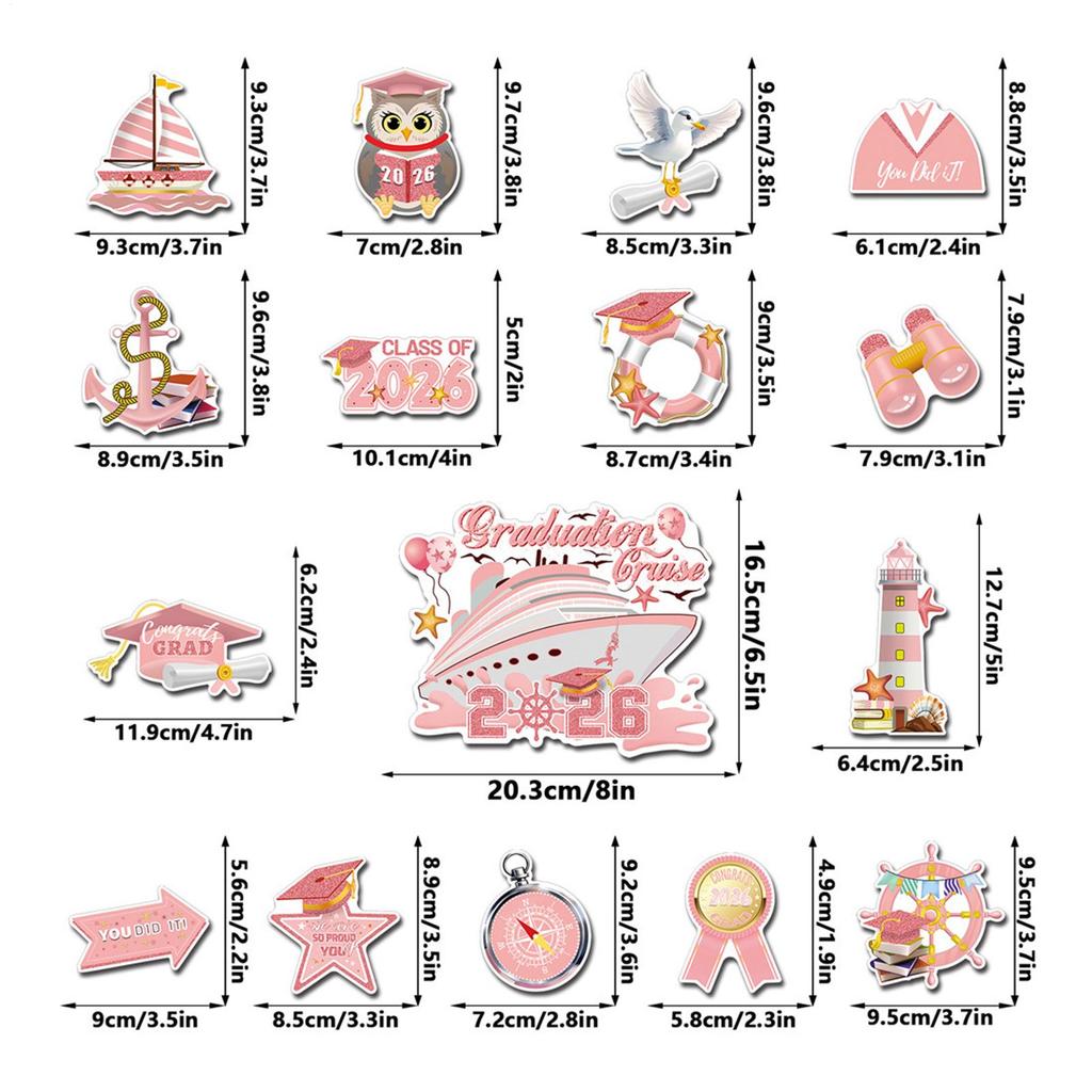 Graduation Cruise Door Magnets 16 Piece Waterproof Refrigerator Decorations 2026 Grad Car Stickers Fridge Magnets for Car