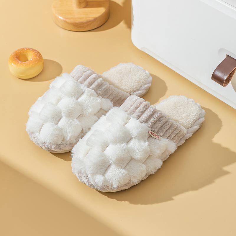 Cotton Slippers for Women In Winter, Suitable for Home Use In Spring and Autumn, Warm and Non Slip Indoors, with Plush Fur for Men