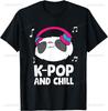 Funny Kpop Music And Chill Panda Korean Music Tshirt Unisex Summer Streetwear Tops Couple Kawayi Summer Tops