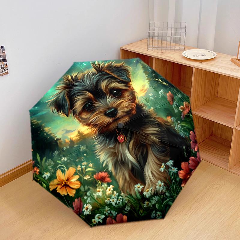 1 PC Automatic Folding Umbrella - Yorkshire Terrier Pattern, Portable & Foldable Design with 8 Ribs, Christmas Birthday Gifts