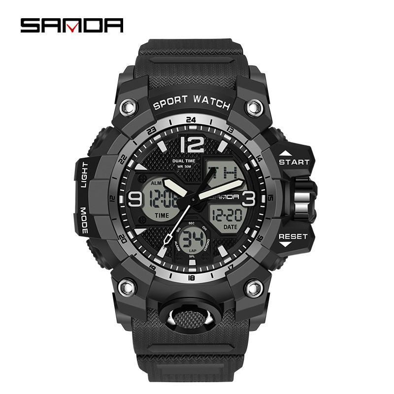 Sanda Dual Display Multi-function Sports Wristwatch - Alarm, Stopwatch, Student-friendly for Men & Women белый