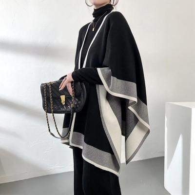Women's High-End Knitted Shawl Coat: Warm Autumn/Winter Color Block Outerwear
