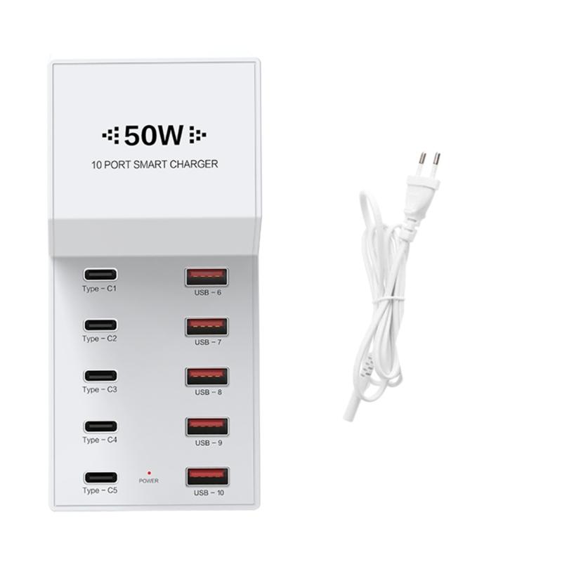 

50W USB C Charging Dock Multiport Charging Station for Phone Tablet with 5 USB-A & 5 Type-C Port Universal Power Strips