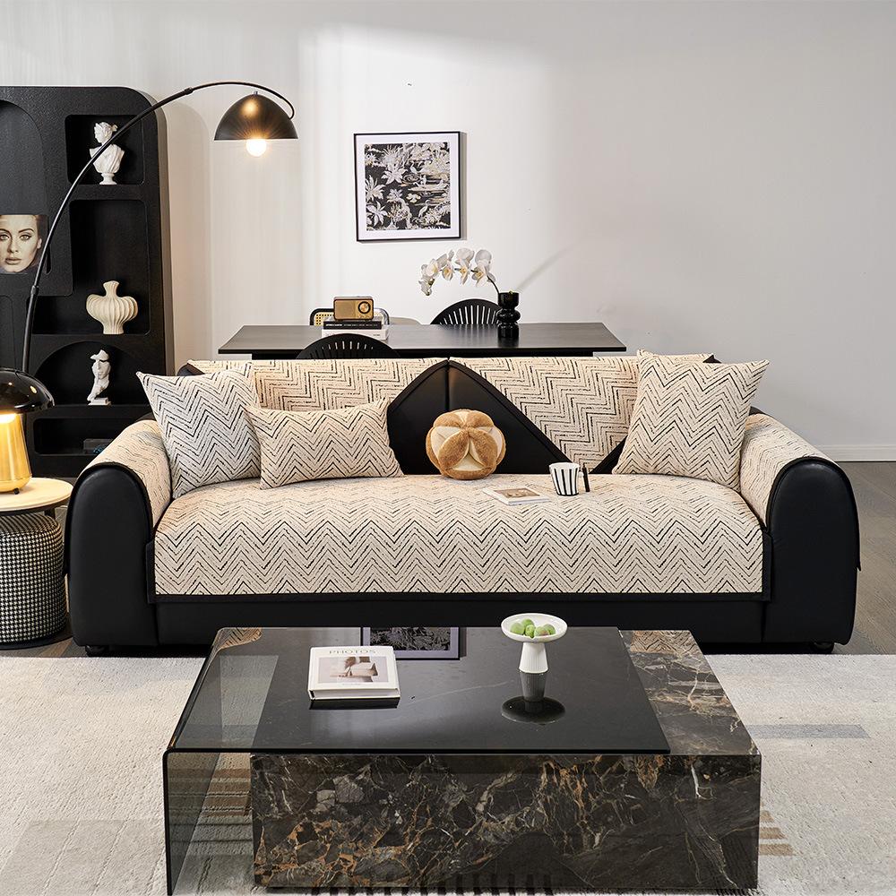 Premium Feeling Sofa Cushion Towel Universal Living Room Sofa Anti-slip Comfortable Sitting Cushion Full Cover Leather Sofa Cove