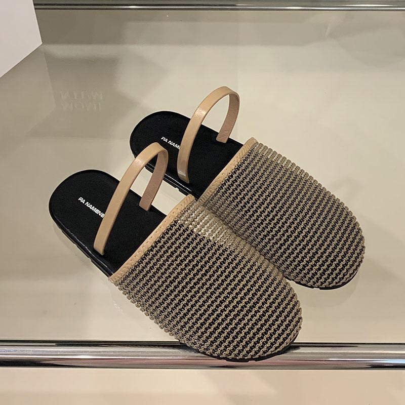 Fashion New 2025 Fashion Round Toe Ladies Flats Slippers Shoes Female Summer Beach Slides Mesh Women Flats Slippers Sandals Shoes Mules