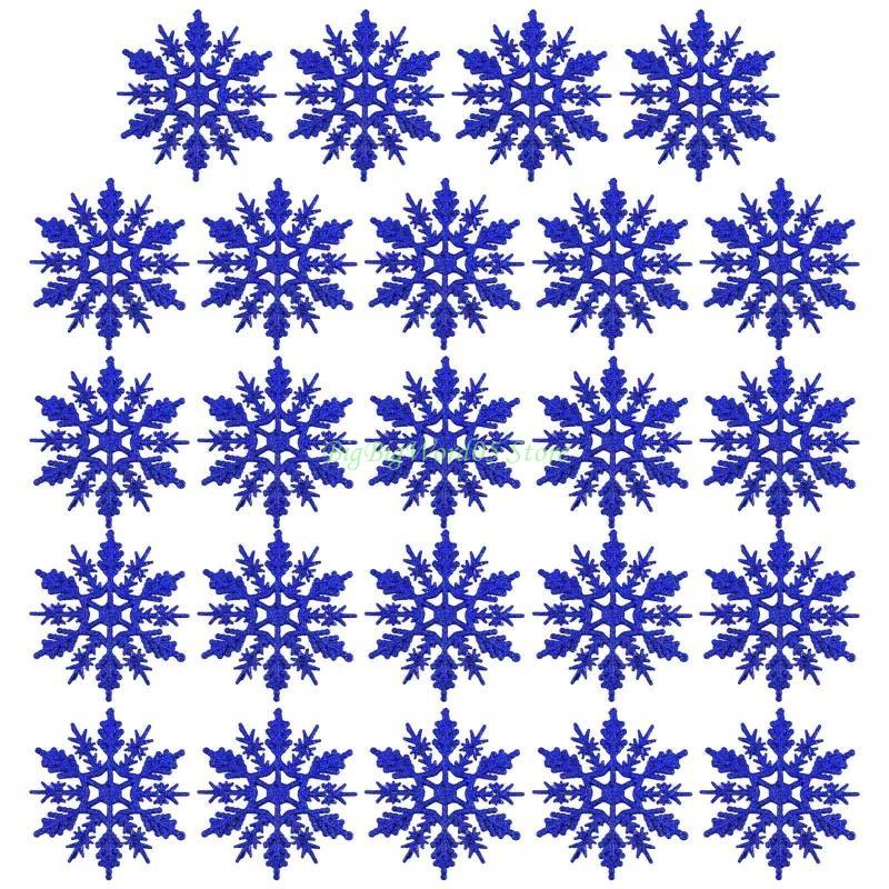 24TE Christmas Snowflake Pendant 24pcs/set Glitter Plastic Hanging Pendant Ornament for Xmas Tree Window Wall Decoration