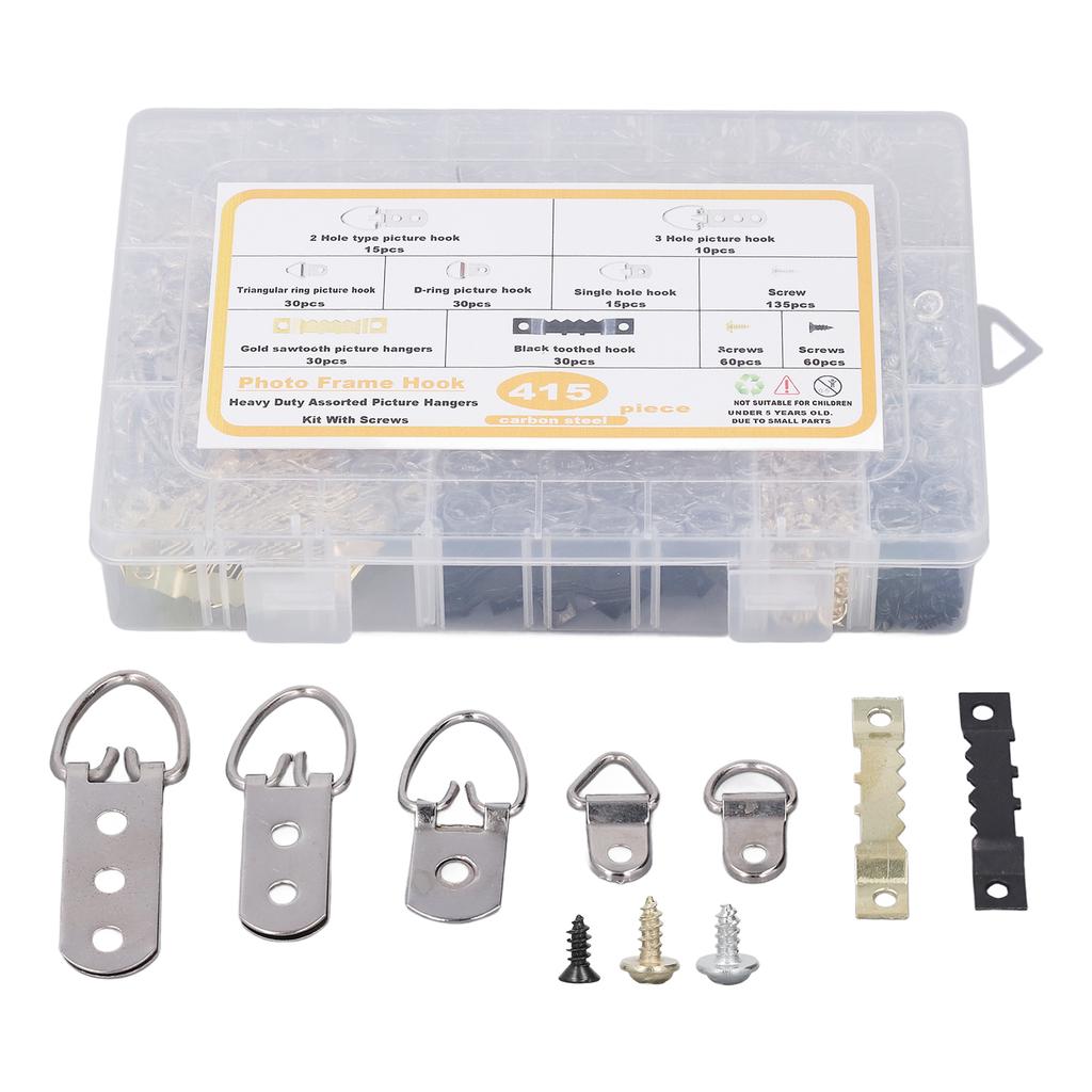 Bilderaufhänger-Set Schwerlast Sortiert Rahmenhaken mit Schrauben Transparente Box 7 Modelle