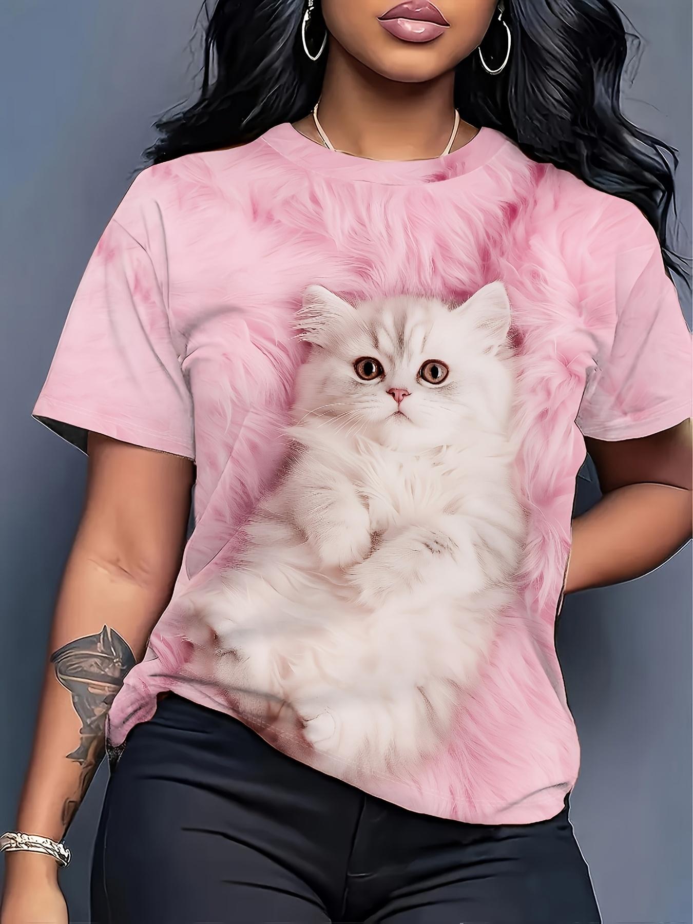 

Pink Tie-Dye Cat Print T-Shirt for Women. Comfortable Round Neck Short Sleeve. Soft And Cute Style. Versatile Top Suitable for Parties. Outings. And G S дубильная кора
