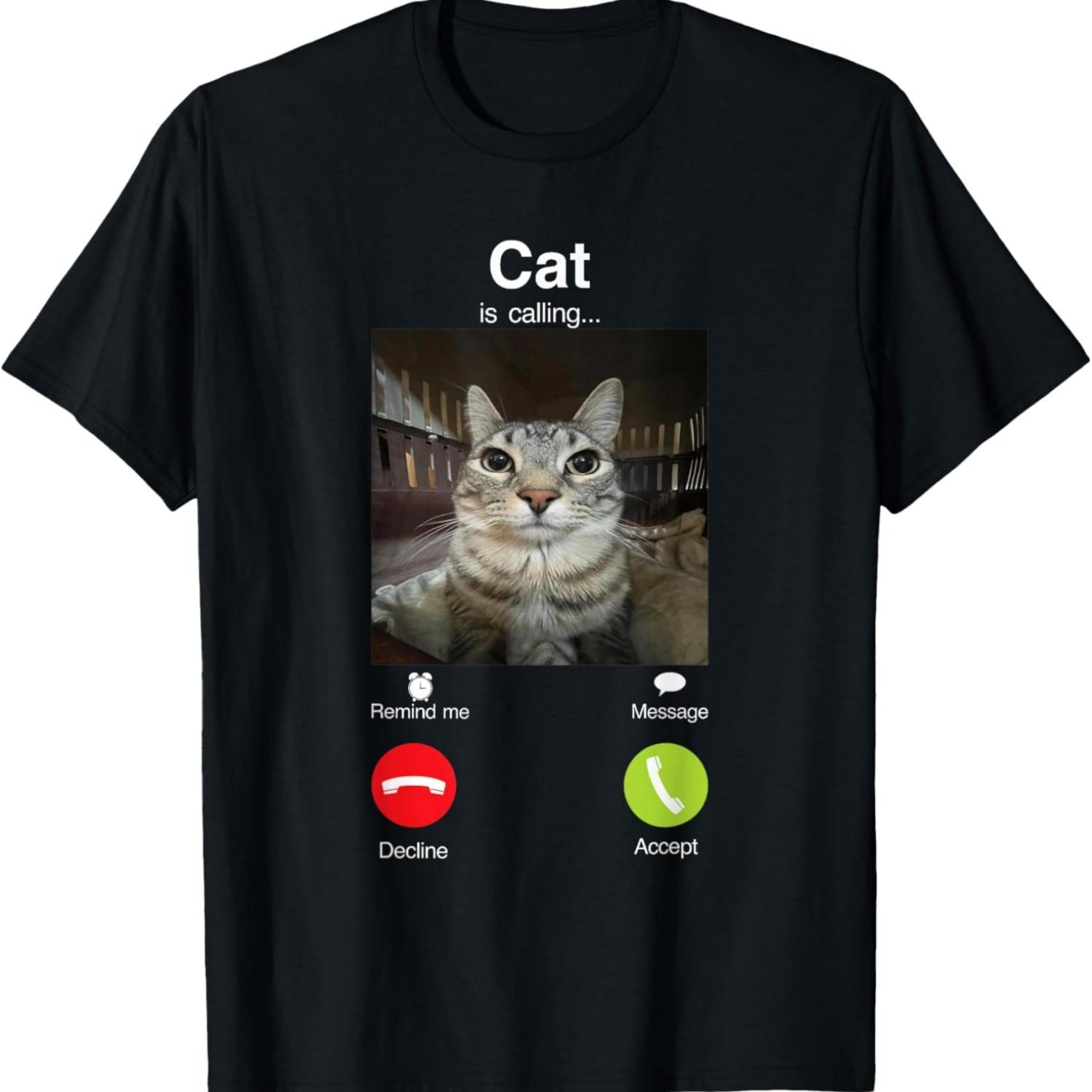 cat is calling funny staring cat meme calling meme funny cat T-Shirt S