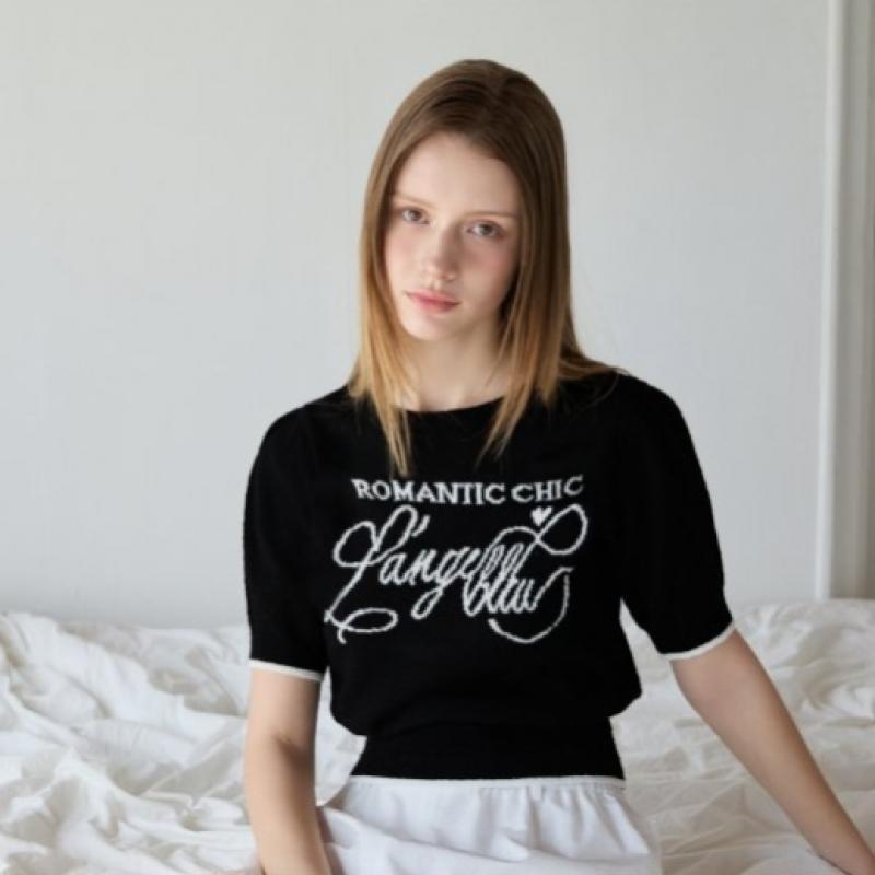 Egoist Volume Boucle Lettering Short Sleeve Knit  Es2okh02 