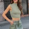 BITCED Women's Half-High Neck Top Casual Versatile Cropped Tank Top Short-Length Gathered Polyester-Cotton Blend Spicy Girl Style