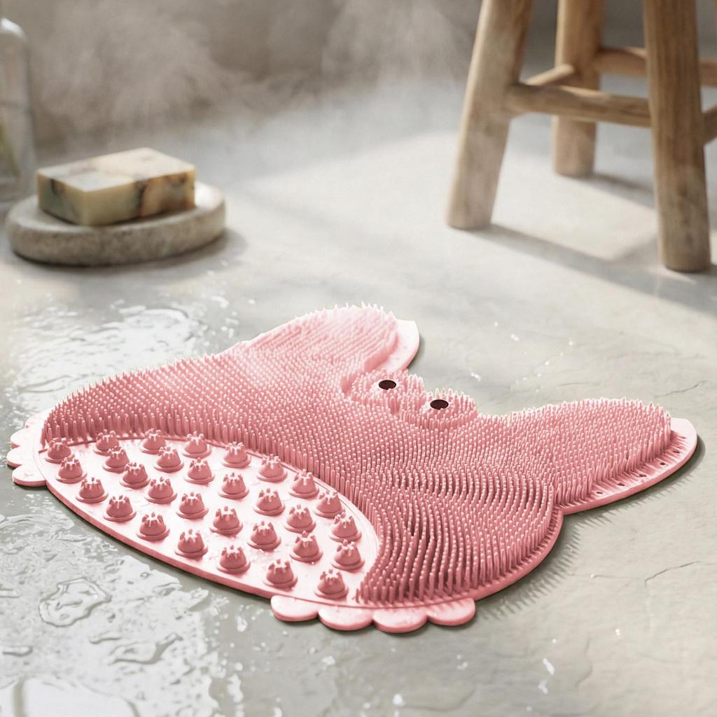 Wall-Mounted Anti-Slip Shower Mat: Foot, Back Scrubber & Massager