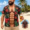 Maglietta Divertente Uomo con Illusioni Muscolari Stampa 3D Finta Aperta Hawaiian Tee Troppo Calda da Gestire Vacanza Estiva Casual Regalo Coordinato per la Famiglia