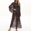 Women Sheer Mesh Long Cover Up Dress Lightweight Floral Print Beachwear Swimwear Cover Up for Summer Vacation Poolside