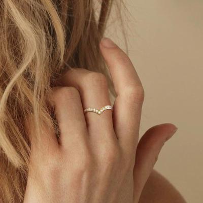 Chevron V Shape Ring Ring Zirconia For Women, Stainless Steel Curved Wedding Brand Stackable Fashion Geometric Ring