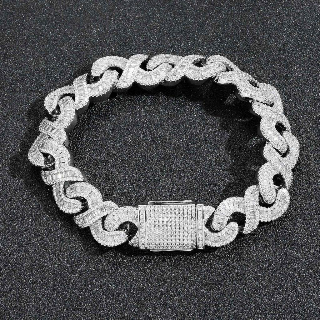 BES Fashion 8 Character Infinite Hip Hop Cuban Chain Bracelet Iced Zircon 18K Gold Plated Brass Material Jewelry