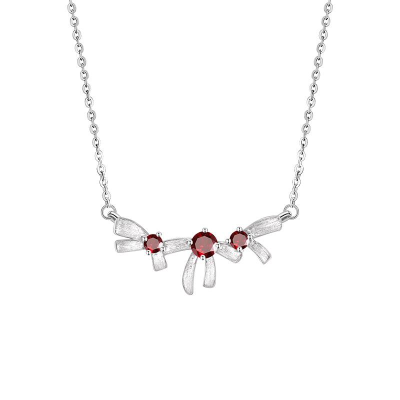 New brushed craft s925 sterling silver bow necklace women's natural crystal stone niche design jewelry