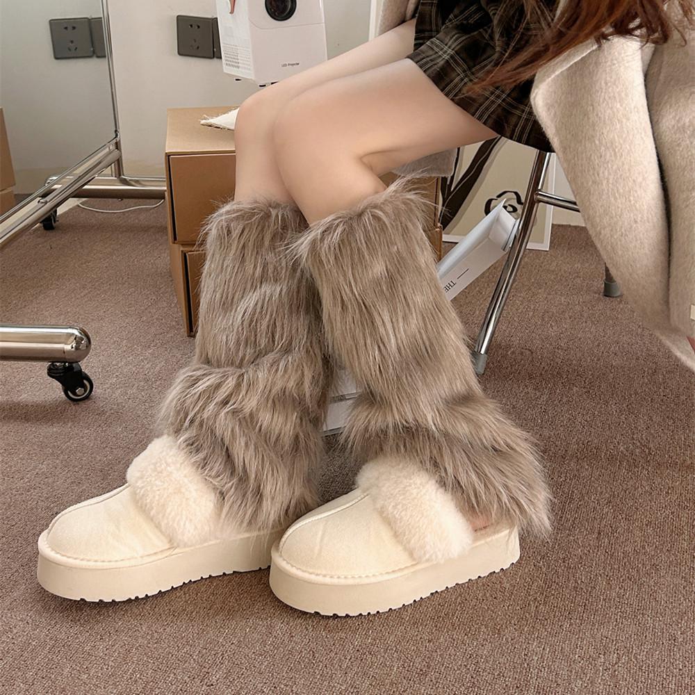 Y2K Faux Fur Fluffy Leg Warmers: Retro Scrunch Socks & Boot Covers for Fall/Winter