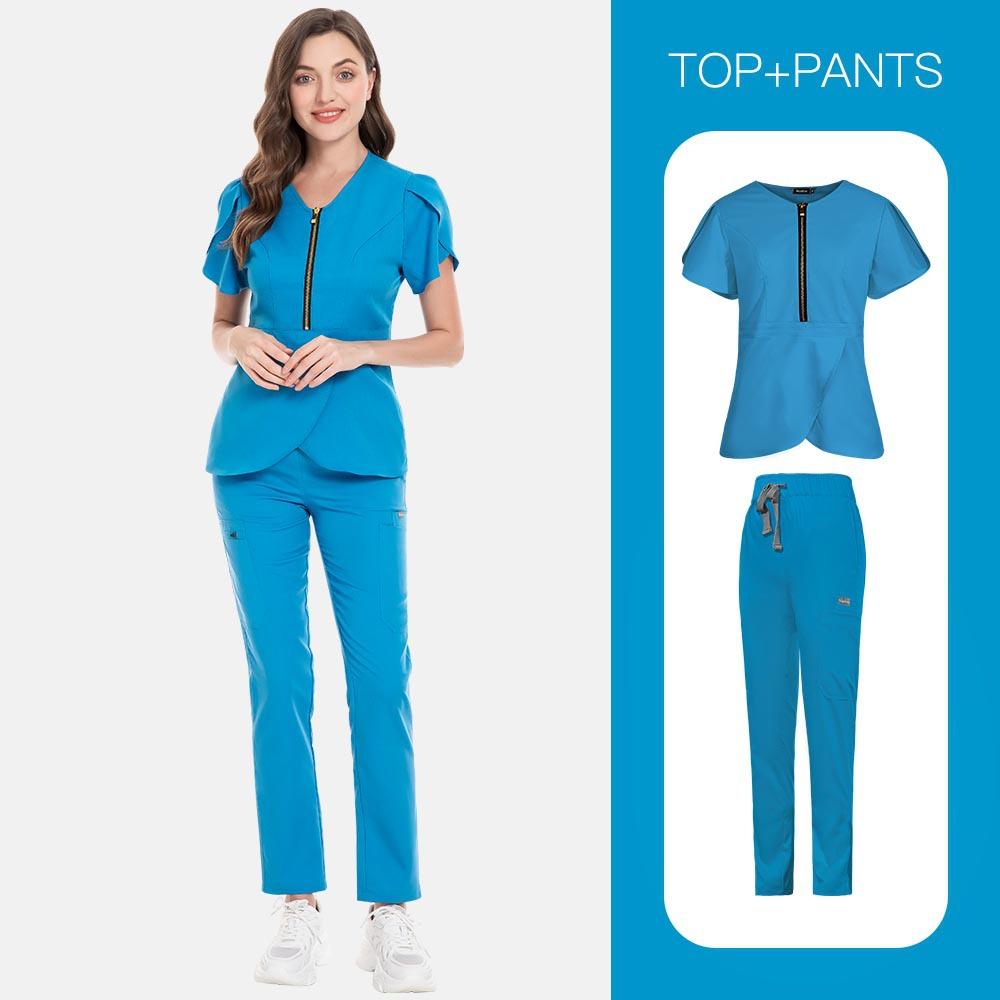 Beauty Salon Spa Club High Quality Hand Washing Clothes Work Clothes Staff Uniform Solid Color Set Nurse Clothes Embroidered Logo