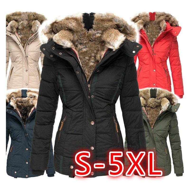

2023 Warm Wool Collar Zipper Long Sleeve Cotton Coat Pink L
